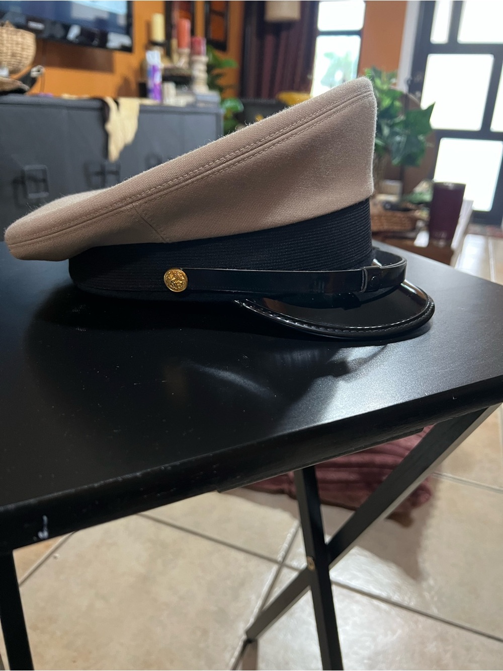 Vintage Kingform Military Two-Tone Officer Cap in Beige and Black